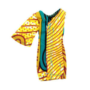 Teal and yellow Life mini dress – single sleeve
