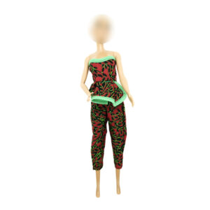 Red/black with lime trimming Kaba pantsuit strapless