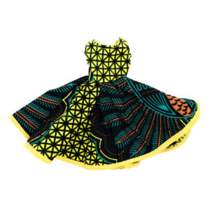 Dark green and yellow Shell dress with shoulder sleeves and flair